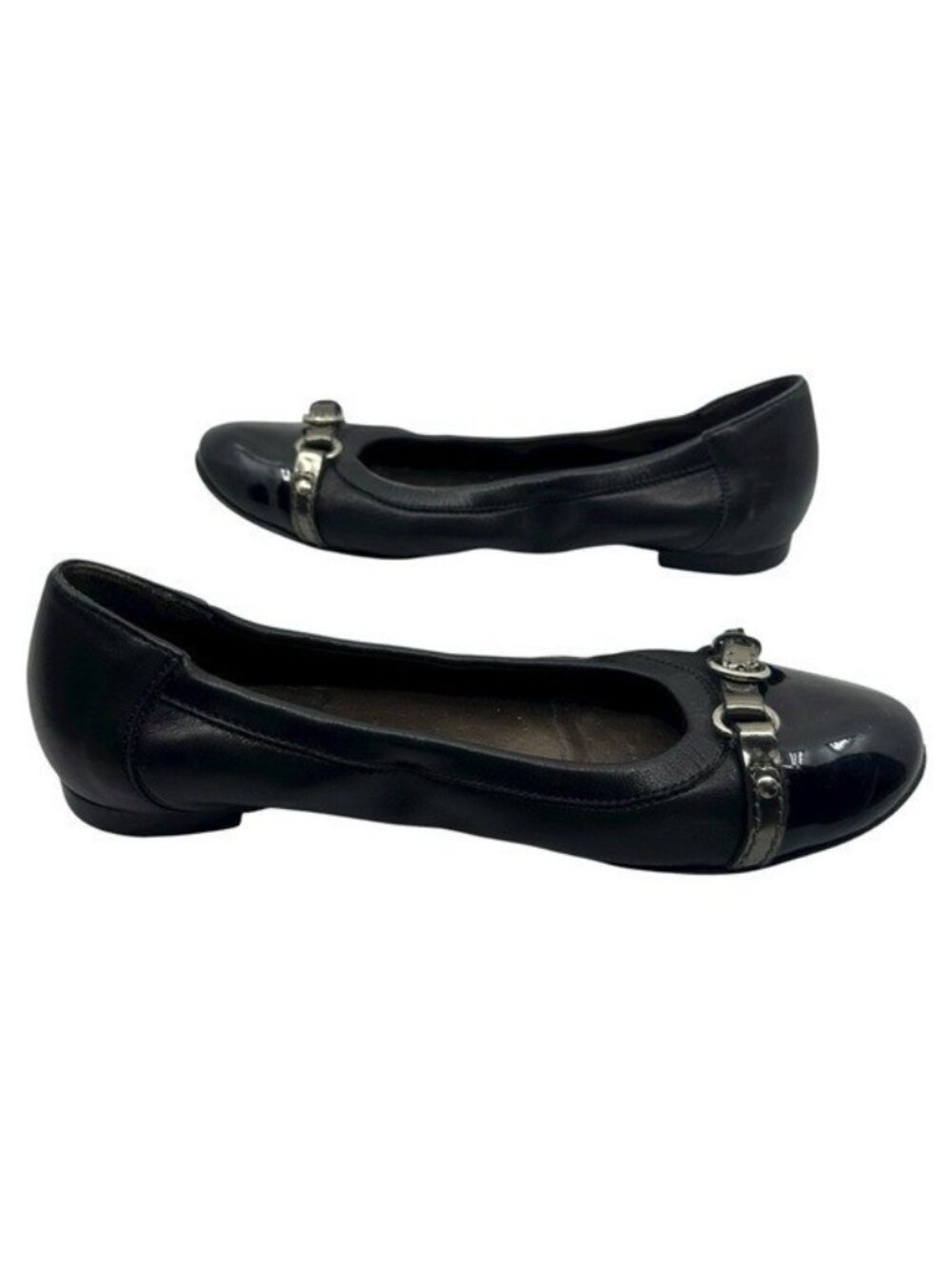 AGL 37.5 / US 7.5 Monika Cap Toe Ballet Flats Black Leather Buckle Strap Slip On - Picture 3 of 10